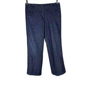 Sandro Petites Dark Wash Sailor Button Trouser Pants Wide Leg Mid Rise Jeans 6P